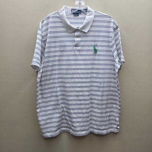 Polo by Ralph Lauren Striped Custom Fit Polo Big Pony Logo White Blue Size XL - Picture 1 of 5